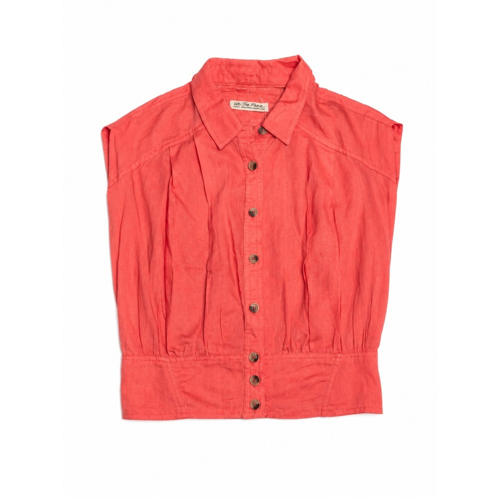 We The Free Free People Coral Linen Blend Sleeveless Smocked Button Down Top XS